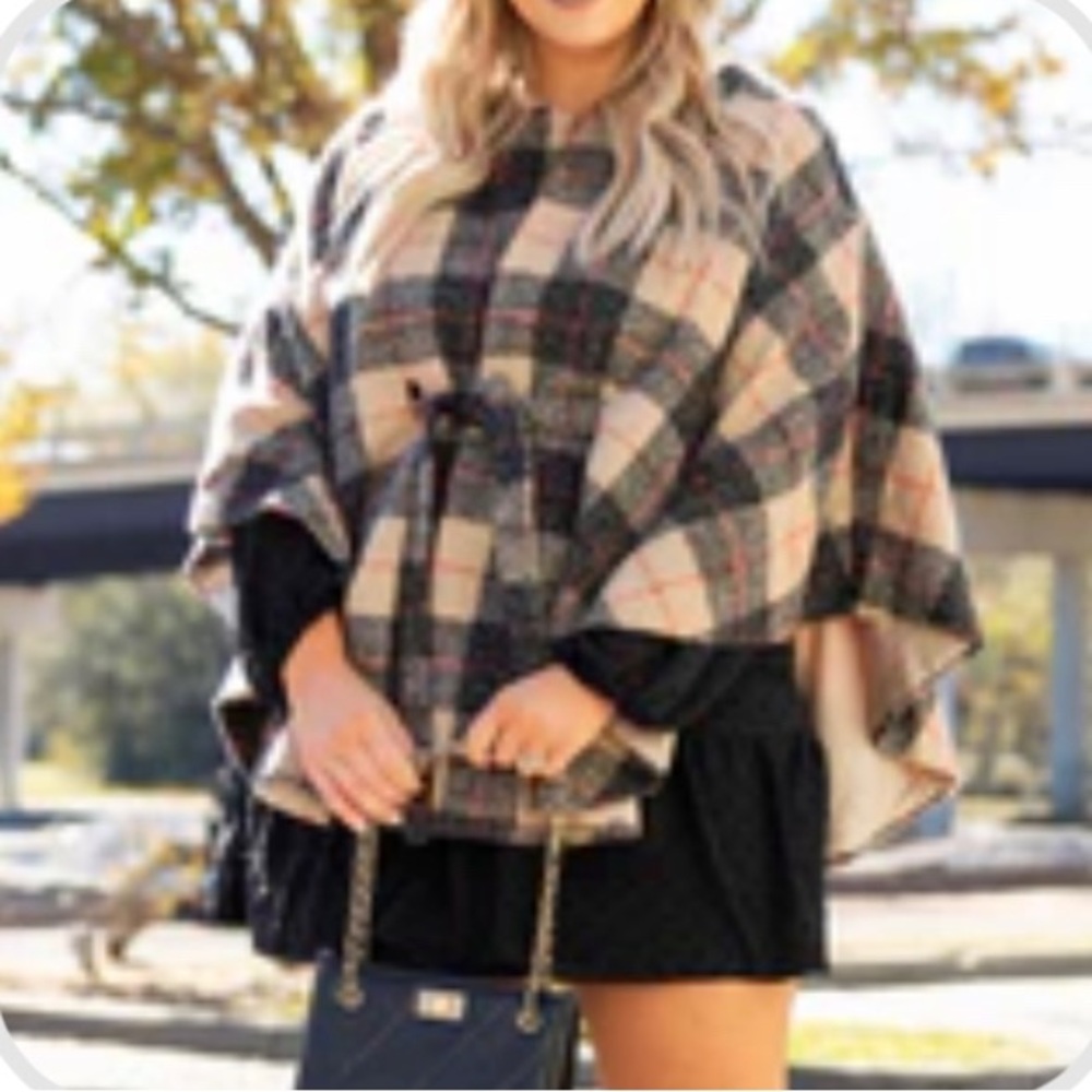 Chic Soul Central Park Nights Plaid Poncho Size 2X